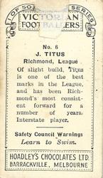 1934 Hoadley's Victorian Footballers #6 Jack Titus Back